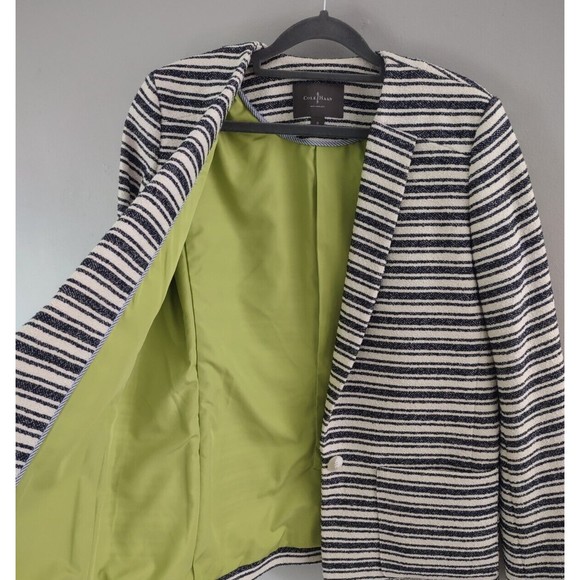 Cole Haan Striped Cotton Blazer Jacket Womens 8 One Button Blue White - Picture 7 of 8
